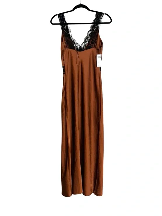 NWT Abercrombie and Fitch Brown Satin Lace-Trim Slip Midi Dress SMALL TALL - Picture 3 of 8